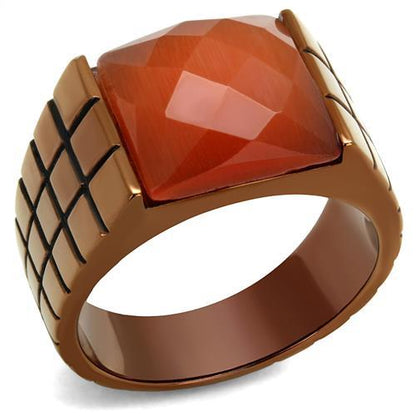 TK3114 - IP Coffee light Stainless Steel Ring with Semi-Precious Cat Eye in Orange-0