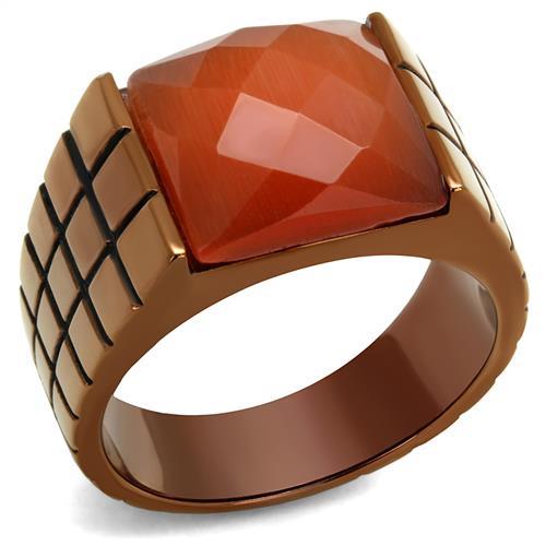 TK3114 - IP Coffee light Stainless Steel Ring with Semi-Precious Cat Eye in Orange-0