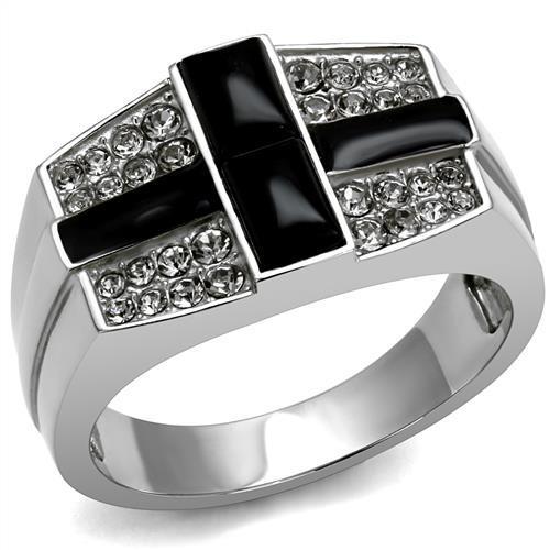 TK3117 - High polished (no plating) Stainless Steel Ring with Semi-Precious Agate in Jet-0