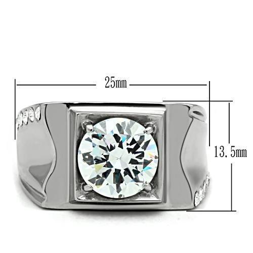 TK311 - High polished (no plating) Stainless Steel Ring with AAA Grade CZ  in Clear-1