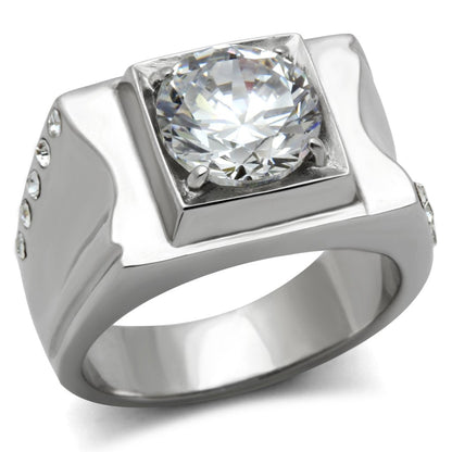 TK311 - High polished (no plating) Stainless Steel Ring with AAA Grade CZ  in Clear-0