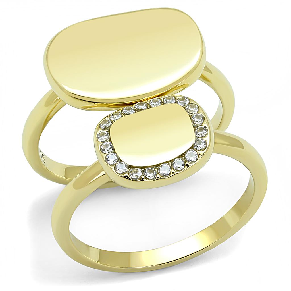 TK3121 - IP Gold(Ion Plating) Stainless Steel Ring with AAA Grade CZ  in Clear-0