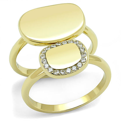 TK3121 - IP Gold(Ion Plating) Stainless Steel Ring with AAA Grade CZ  in Clear-0