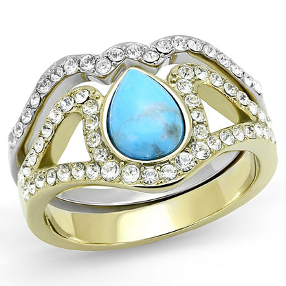 TK3124 - Two-Tone IP Gold (Ion Plating) Stainless Steel Ring with Synthetic Turquoise in Turquoise-0