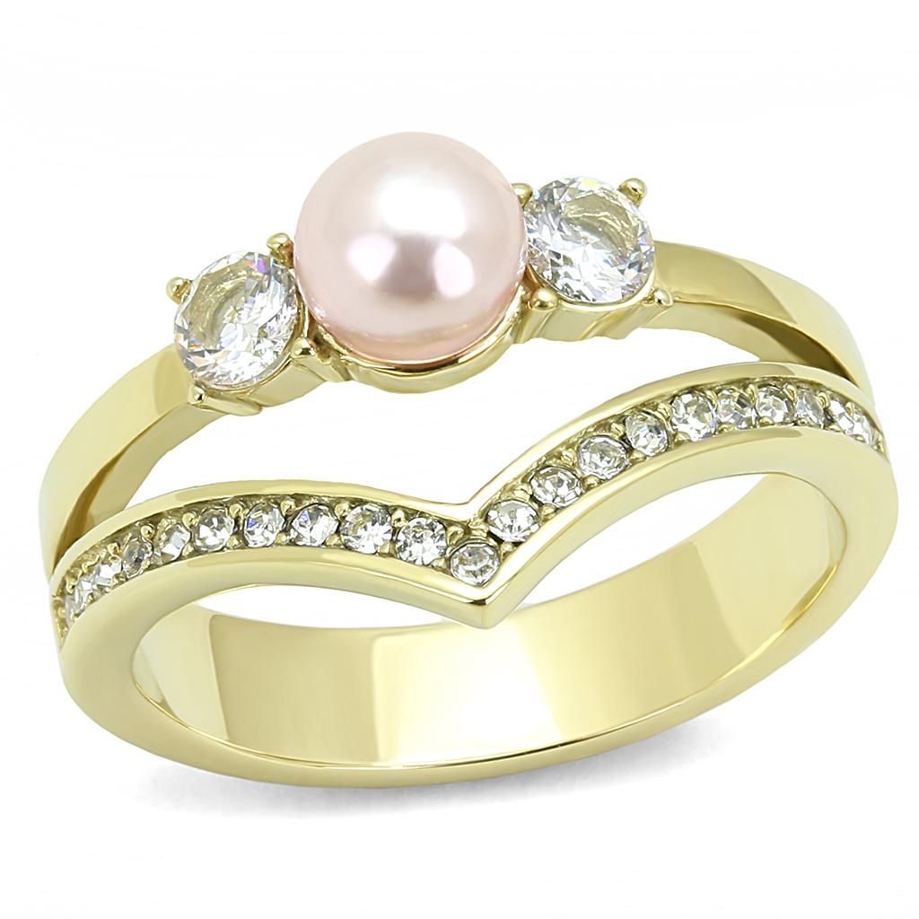 TK3126 - IP Gold(Ion Plating) Stainless Steel Ring with Synthetic Pearl in Rose-0