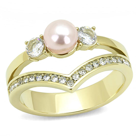 TK3126 - IP Gold(Ion Plating) Stainless Steel Ring with Synthetic Pearl in Rose-0