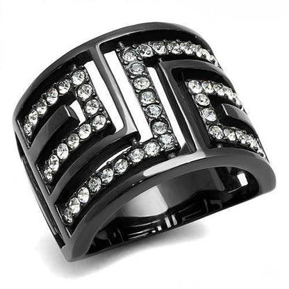 TK3134 - IP Light Black  (IP Gun) Stainless Steel Ring with Top Grade Crystal  in Clear-0