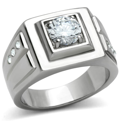 TK313 - High polished (no plating) Stainless Steel Ring with AAA Grade CZ  in Clear-0