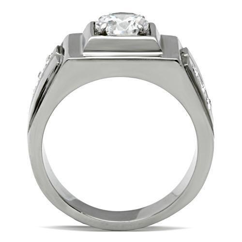 TK313 - High polished (no plating) Stainless Steel Ring with AAA Grade CZ  in Clear-2