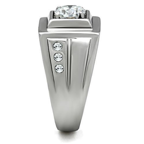 TK313 - High polished (no plating) Stainless Steel Ring with AAA Grade CZ  in Clear-3