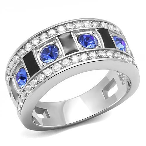 TK3141 - High polished (no plating) Stainless Steel Ring with Top Grade Crystal  in Sapphire-0