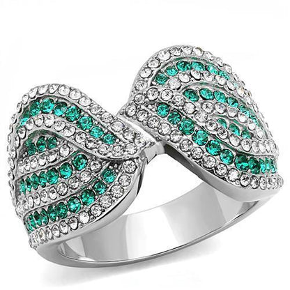 TK3142 - High polished (no plating) Stainless Steel Ring with Top Grade Crystal  in Emerald-0