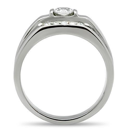 TK314 - High polished (no plating) Stainless Steel Ring with AAA Grade CZ  in Clear-2