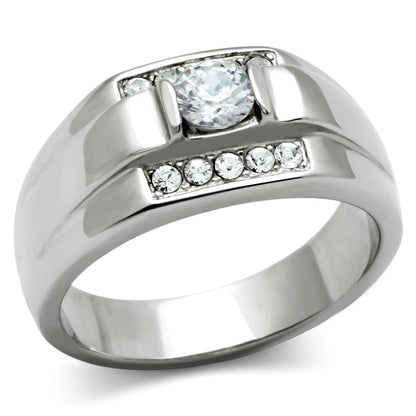 TK314 - High polished (no plating) Stainless Steel Ring with AAA Grade CZ  in Clear-0