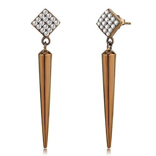 TK3158 - IP Coffee light Stainless Steel Earrings with AAA Grade CZ  in Clear-0