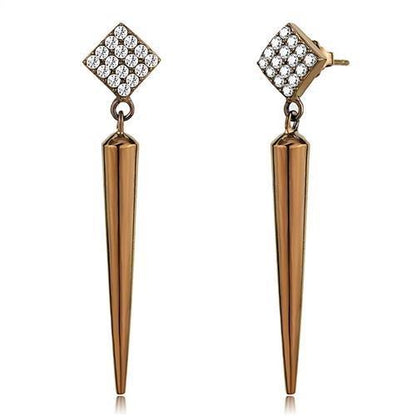 TK3158 - IP Coffee light Stainless Steel Earrings with AAA Grade CZ  in Clear-0