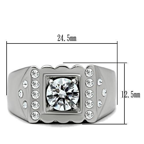 TK315 - High polished (no plating) Stainless Steel Ring with AAA Grade CZ  in Clear-1