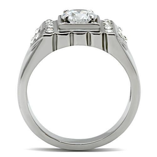 TK315 - High polished (no plating) Stainless Steel Ring with AAA Grade CZ  in Clear-2