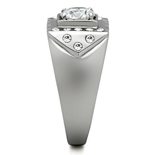 TK315 - High polished (no plating) Stainless Steel Ring with AAA Grade CZ  in Clear-3