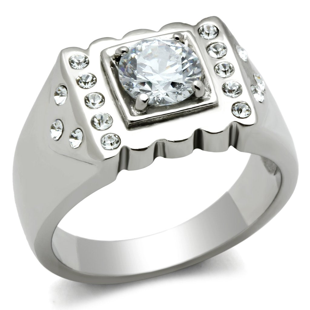 TK315 - High polished (no plating) Stainless Steel Ring with AAA Grade CZ  in Clear-0
