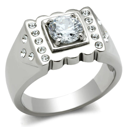 TK315 - High polished (no plating) Stainless Steel Ring with AAA Grade CZ  in Clear-0