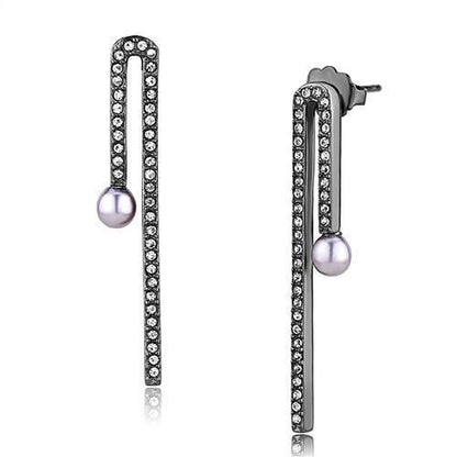TK3161 - IP Light Black  (IP Gun) Stainless Steel Earrings with Synthetic Pearl in Light Amethyst-0