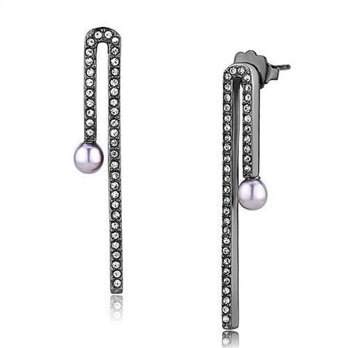 TK3161 - IP Light Black  (IP Gun) Stainless Steel Earrings with Synthetic Pearl in Light Amethyst-0