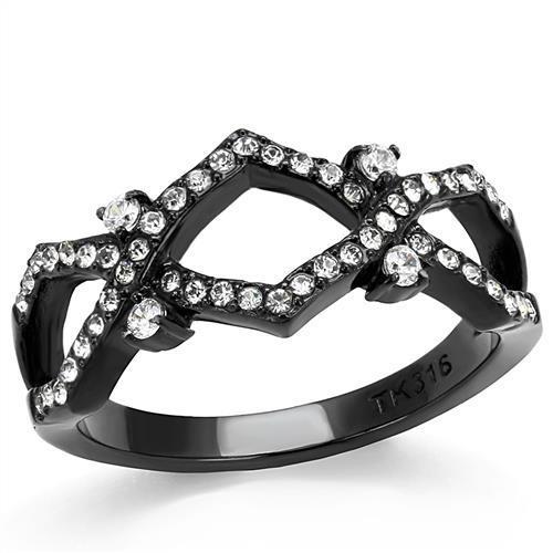 TK3165 - IP Black(Ion Plating) Stainless Steel Ring with AAA Grade CZ  in Clear-0