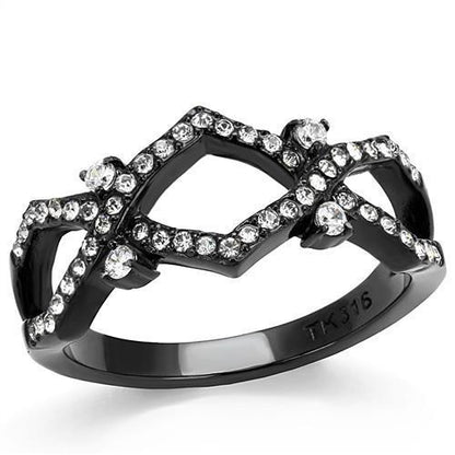 TK3165 - IP Black(Ion Plating) Stainless Steel Ring with AAA Grade CZ  in Clear-0
