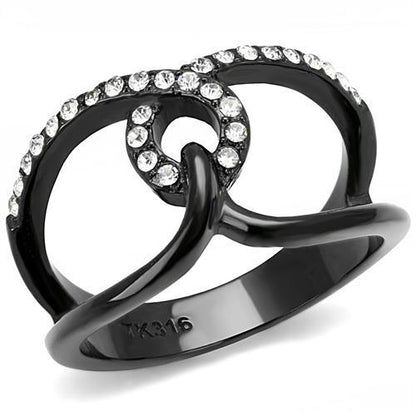 TK3166 - IP Black(Ion Plating) Stainless Steel Ring with Top Grade Crystal  in Clear-0