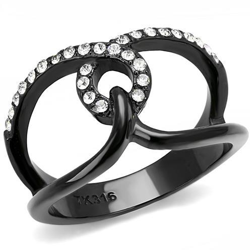 TK3166 - IP Black(Ion Plating) Stainless Steel Ring with Top Grade Crystal  in Clear-0