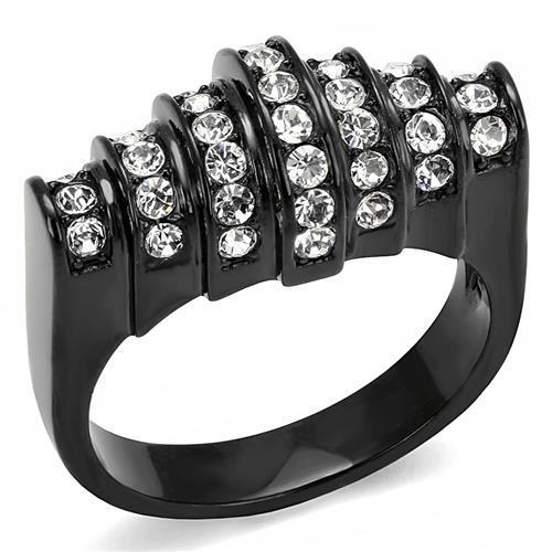 TK3167 - IP Black(Ion Plating) Stainless Steel Ring with Top Grade Crystal  in Clear-0