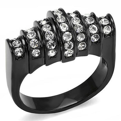 TK3167 - IP Black(Ion Plating) Stainless Steel Ring with Top Grade Crystal  in Clear-0
