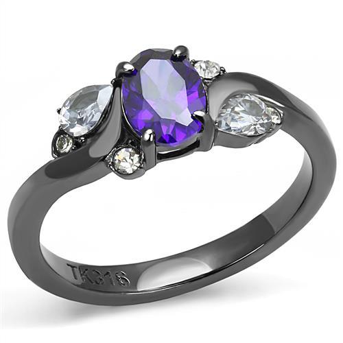TK3169 - IP Light Black  (IP Gun) Stainless Steel Ring with AAA Grade CZ  in Tanzanite-0