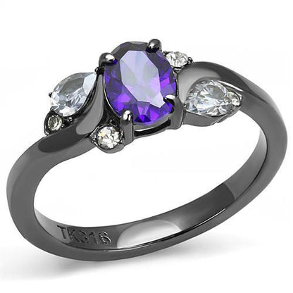 TK3169 - IP Light Black  (IP Gun) Stainless Steel Ring with AAA Grade CZ  in Tanzanite-0