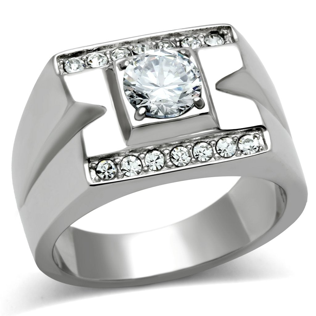 TK316 - High polished (no plating) Stainless Steel Ring with AAA Grade CZ  in Clear-0