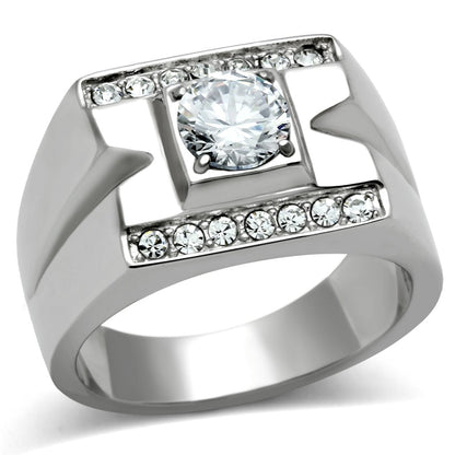TK316 - High polished (no plating) Stainless Steel Ring with AAA Grade CZ  in Clear-0