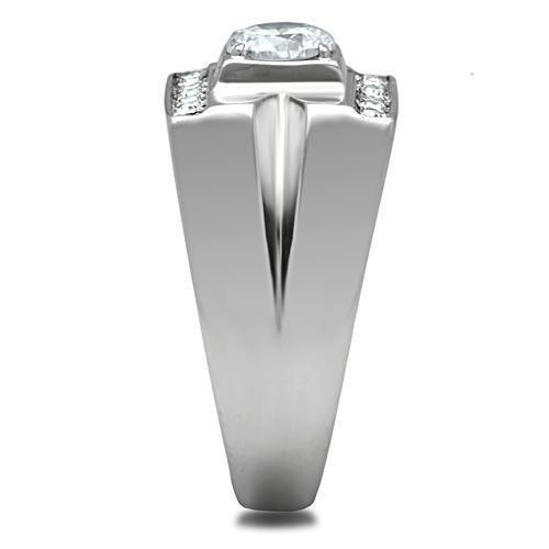 TK316 - High polished (no plating) Stainless Steel Ring with AAA Grade CZ  in Clear-3