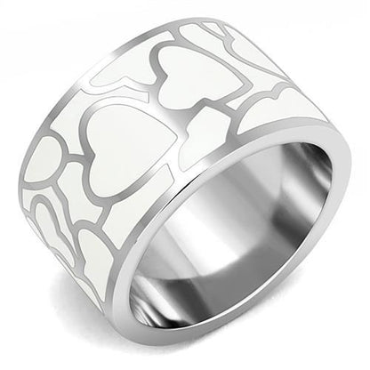 TK3172 - High polished (no plating) Stainless Steel Ring with Epoxy  in White-0