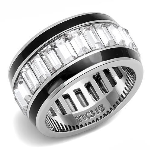 TK3173 - High polished (no plating) Stainless Steel Ring with Top Grade Crystal  in Clear-0