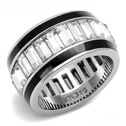TK3173 - High polished (no plating) Stainless Steel Ring with Top Grade Crystal  in Clear-0