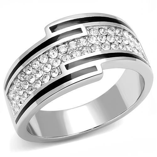 TK3174 - High polished (no plating) Stainless Steel Ring with Top Grade Crystal  in Clear-0