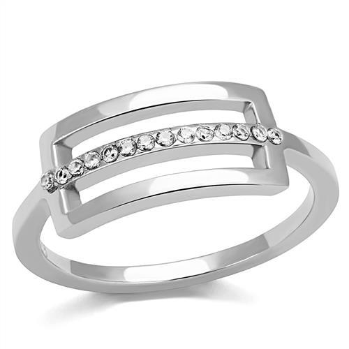 TK3177 - High polished (no plating) Stainless Steel Ring with AAA Grade CZ  in Clear-0