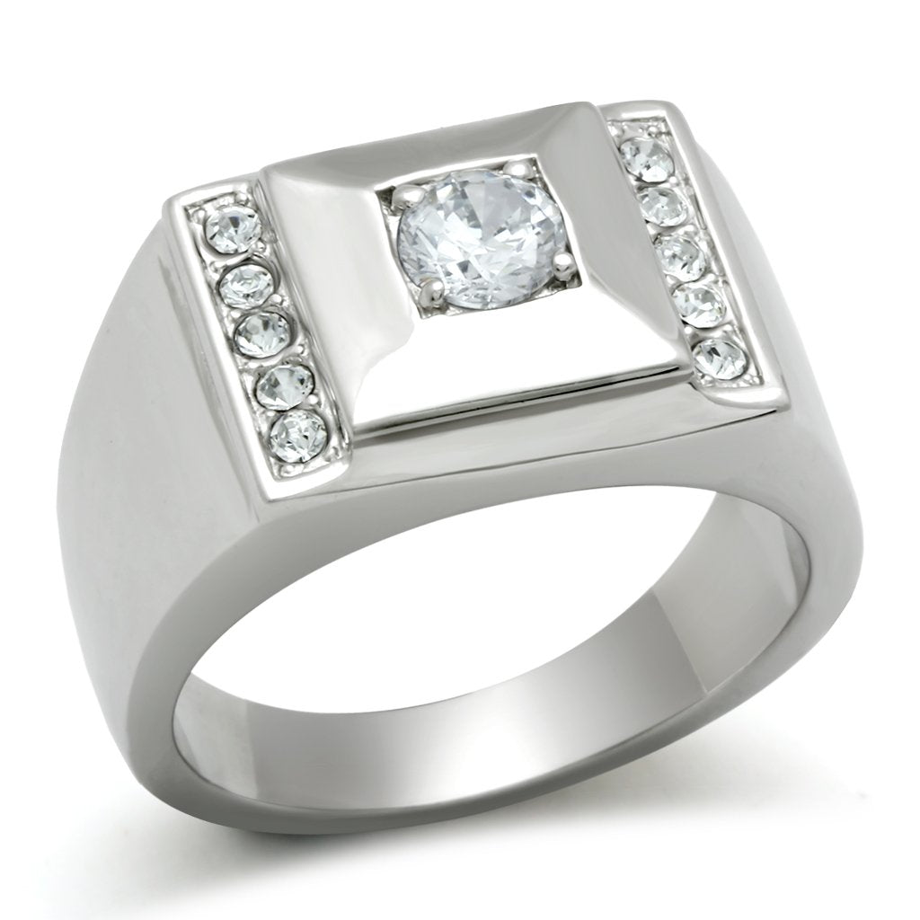 TK317 - High polished (no plating) Stainless Steel Ring with AAA Grade CZ  in Clear-0