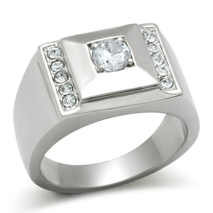 TK317 - High polished (no plating) Stainless Steel Ring with AAA Grade CZ  in Clear-0