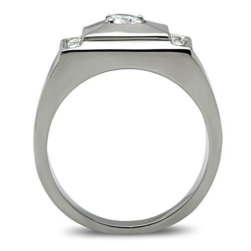 TK317 - High polished (no plating) Stainless Steel Ring with AAA Grade CZ  in Clear-2