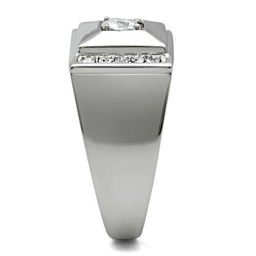 TK317 - High polished (no plating) Stainless Steel Ring with AAA Grade CZ  in Clear-3