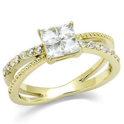 TK3181 - IP Gold(Ion Plating) Stainless Steel Ring with AAA Grade CZ  in Clear-0