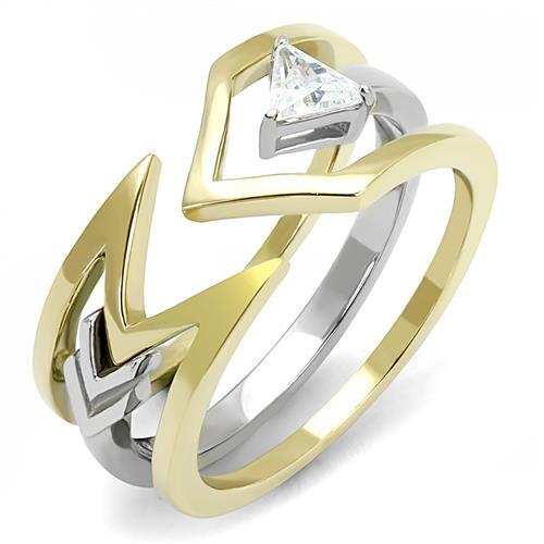 TK3183 - Two-Tone IP Gold (Ion Plating) Stainless Steel Ring with AAA Grade CZ  in Clear-0