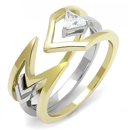 TK3183 - Two-Tone IP Gold (Ion Plating) Stainless Steel Ring with AAA Grade CZ  in Clear-0